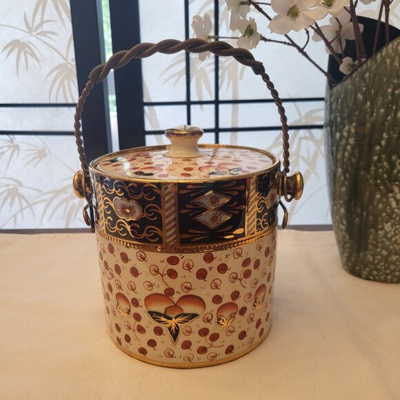 Victorian Staffordshire Gaudy Welsh Biscuit Barrel Cookie Jar w/ Lid and Handle - Picture 6 of 8